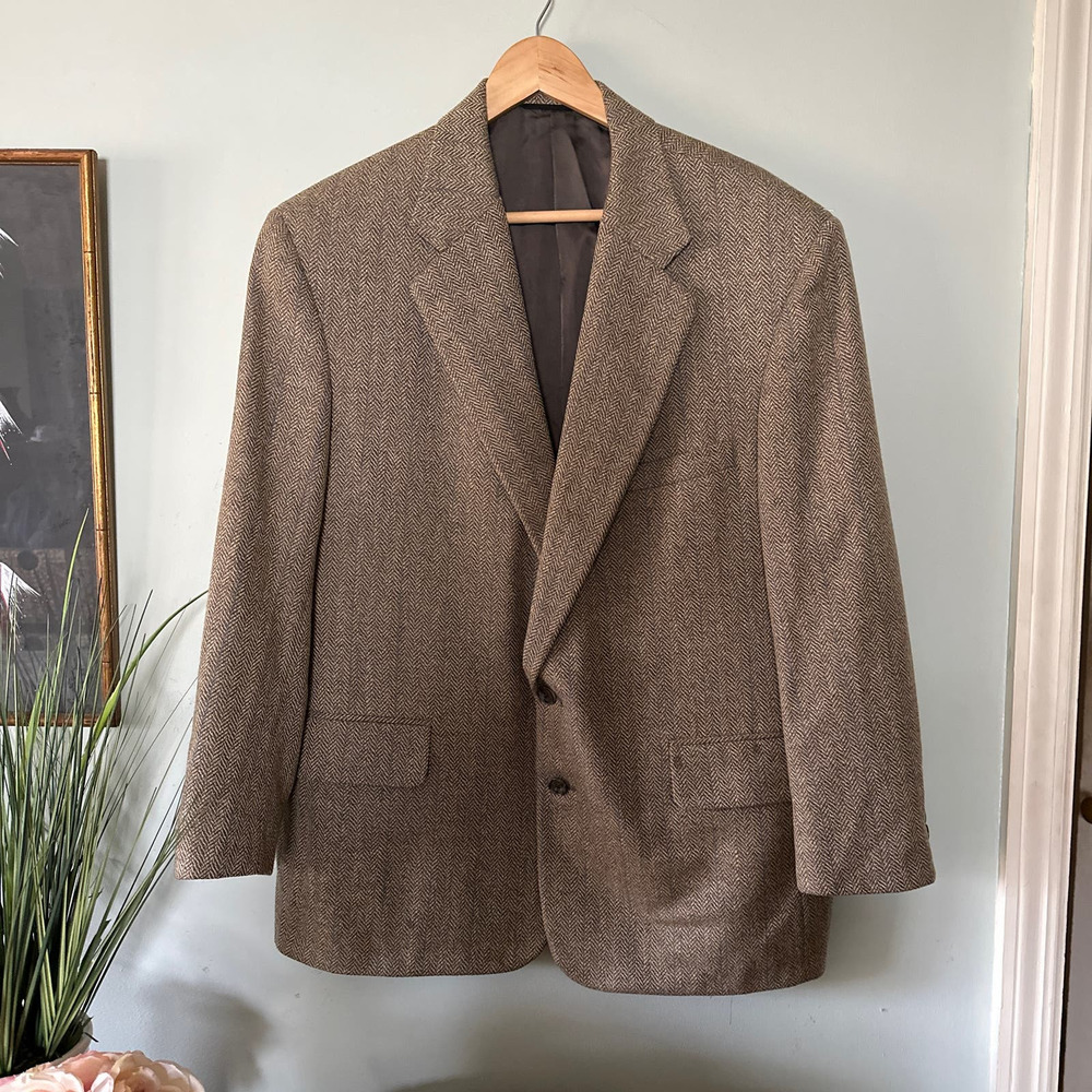 FILO AMANO TOM JAMES Hand Tailored Mens Herringbone Tweed Blazer 48" Chest READ